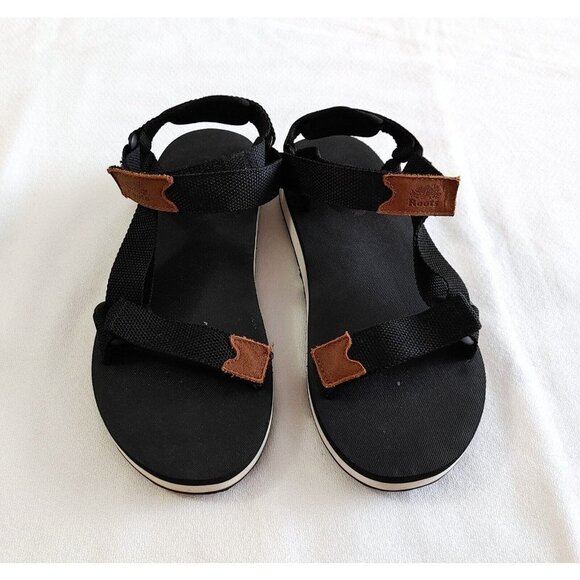 Roots  Women's US Size 8 Tofino Sandal Web Black Hook & Loop Sandals - Picture 1 of 8